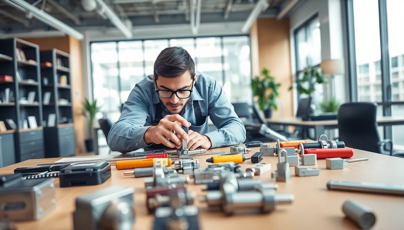 Professional locksmith repairing a system illustrating Commercial Locksmiths Near Ballwin, MO.
