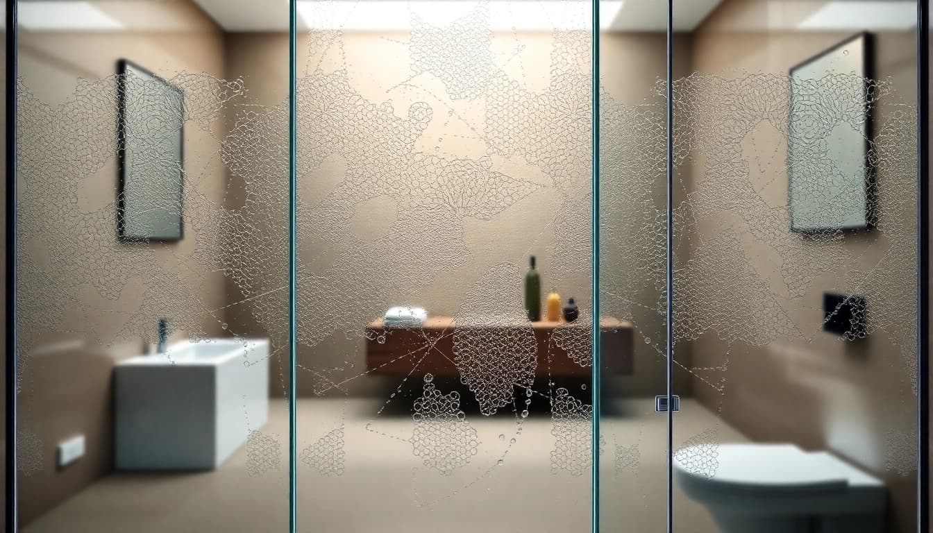 Paroi de douche élégante en verre dans une salle de bain moderne avec lumière naturelle.