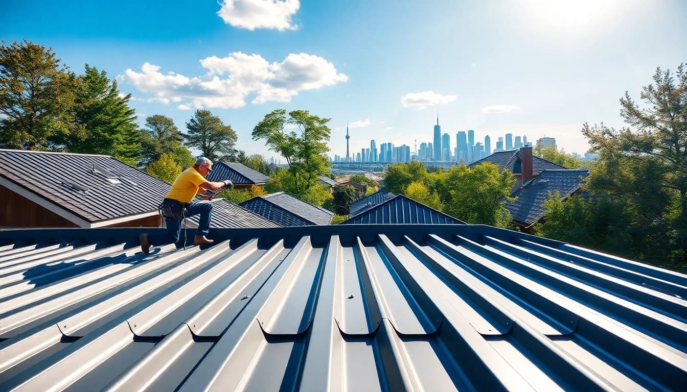 Installers showcasing quality metal roofing toronto installation in a Toronto neighborhood.