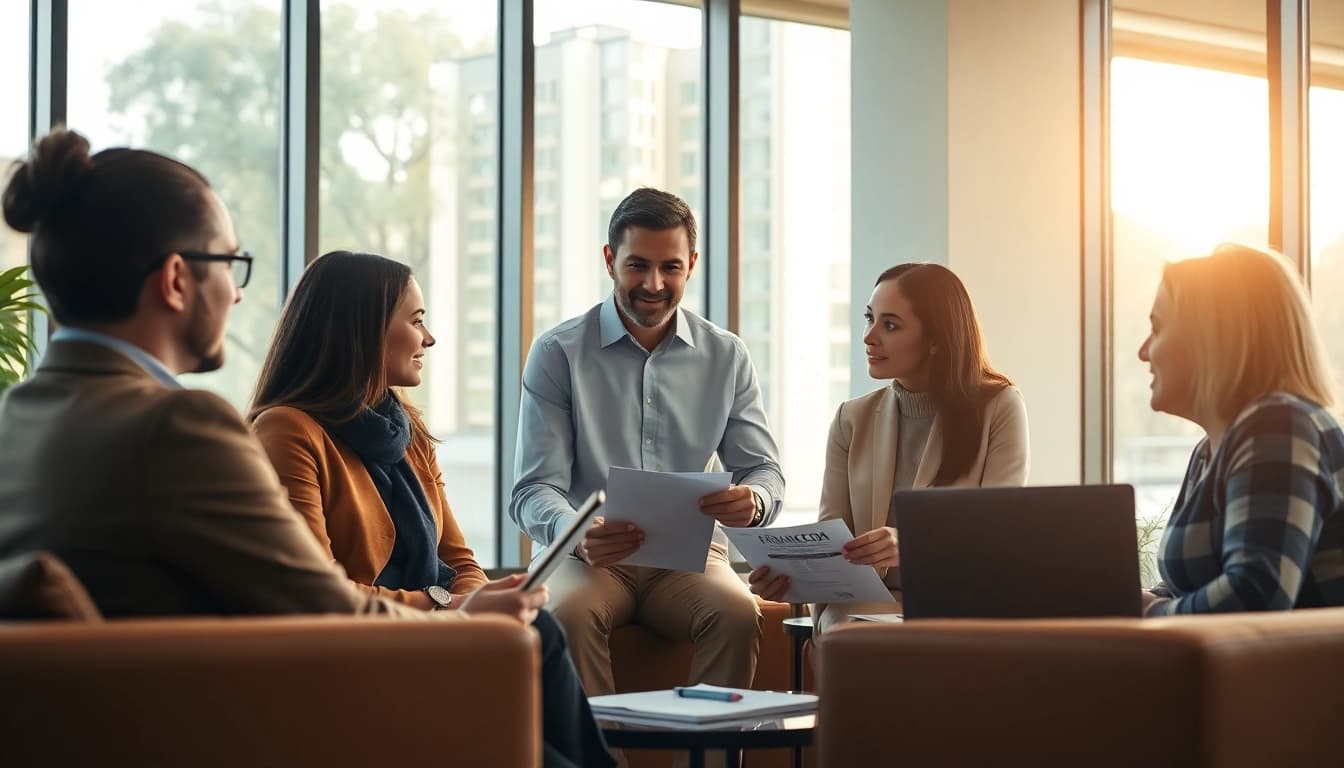 Engaging financial advisor Williamsburg va guiding clients in a modern office setting.