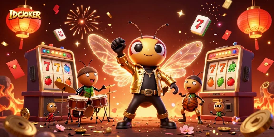 Play slots at IDCJOKER as the cicada rock star shines during a vibrant casino celebration.