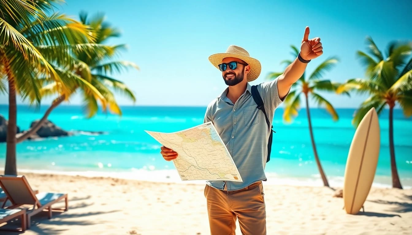 Travel guide sharing insider tips for Cabo on a stunning beach with vibrant waters