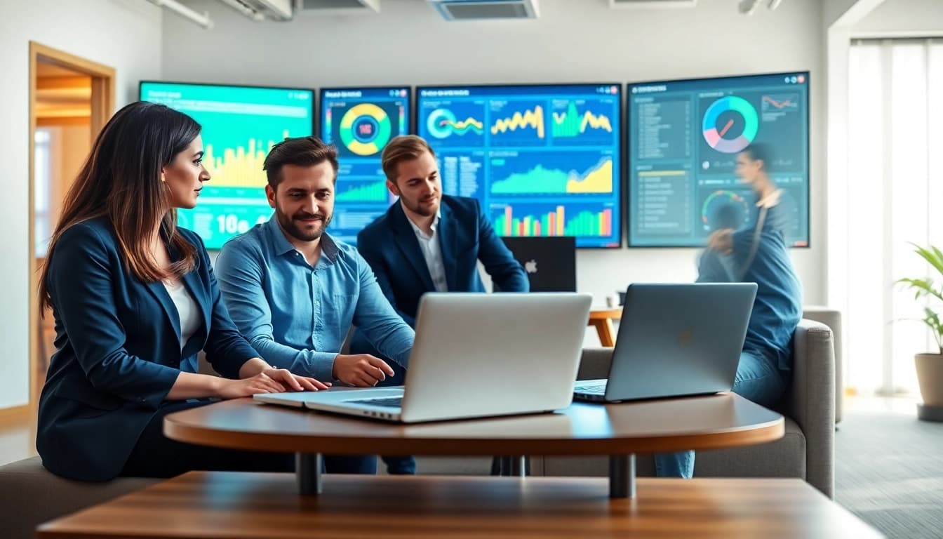 Collaborative team focused on Managed IT service in a vibrant tech office.