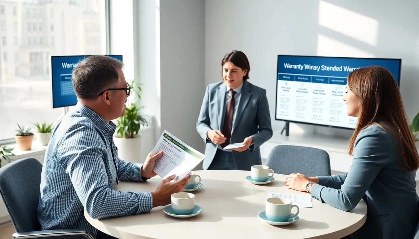 Consultation with an extended warranty provider delivering detailed options to clients.