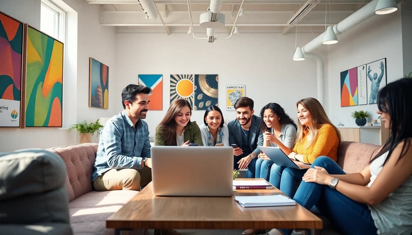 Webdesign Agentur team collaborating in a modern office environment.