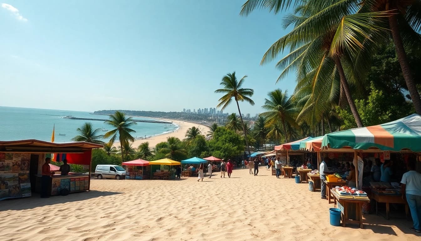 Experience the lively streets of Dar es Salaam with a bustling market scene and beautiful beaches.