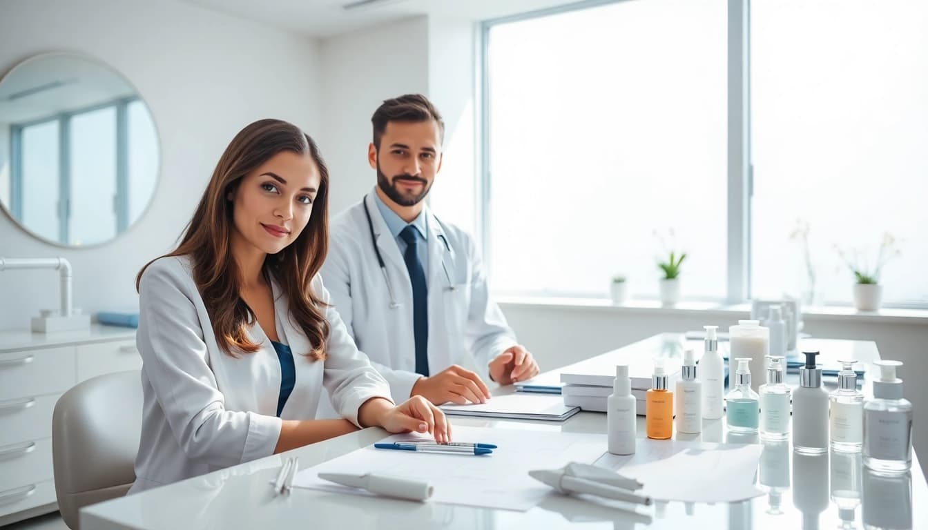 Kirkegaard Aesthetics: Ästhetischer Chirurg berät Patientin in moderner, heller Klinik.