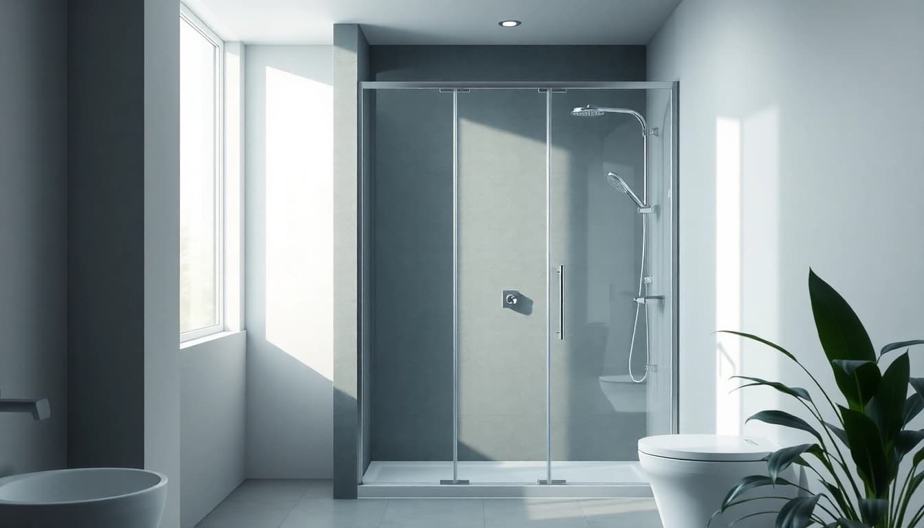 Duschkabine 90x90 in modernem Badezimmer mit eleganten Details und natürlichem Licht.