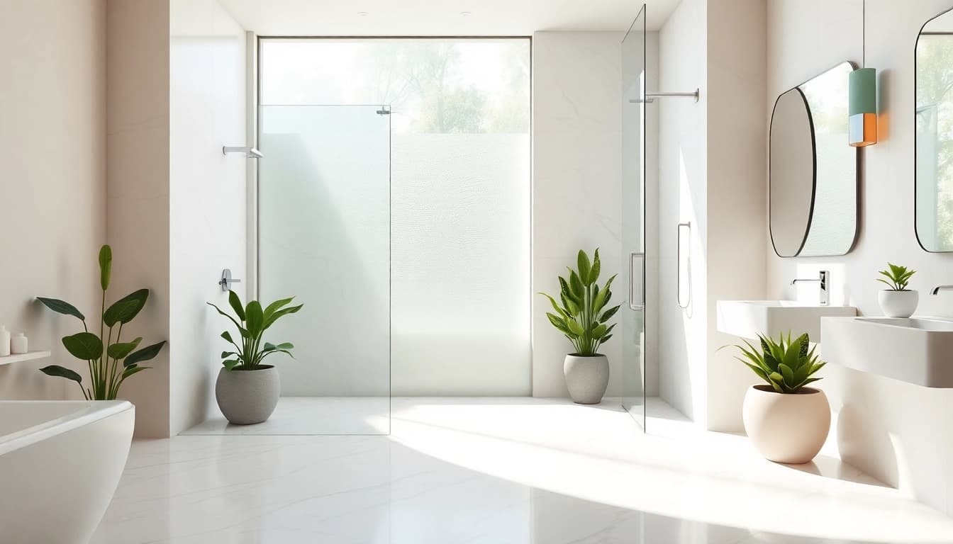 Transform your bathroom with vibrant sunny shower design featuring modern glass and light.