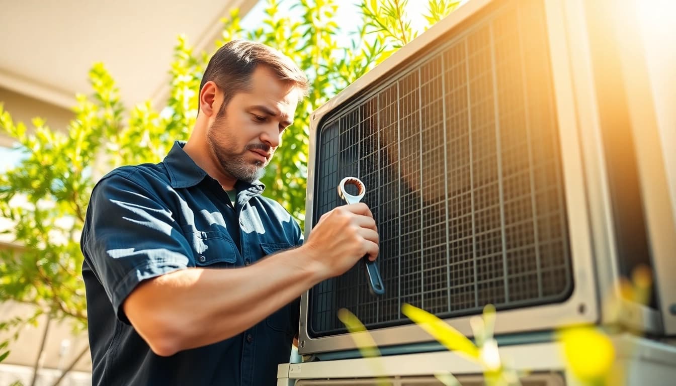 Technician performing ac repair mesa az in a residential neighborhood.