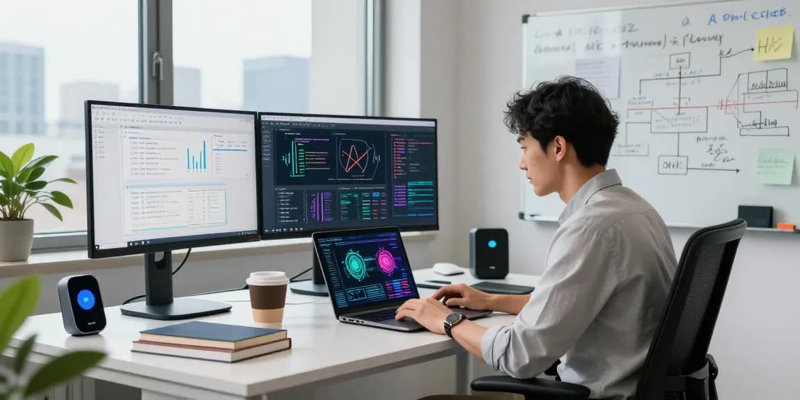 Data scientist analyzing crushon ai machine learning models in a vibrant workspace