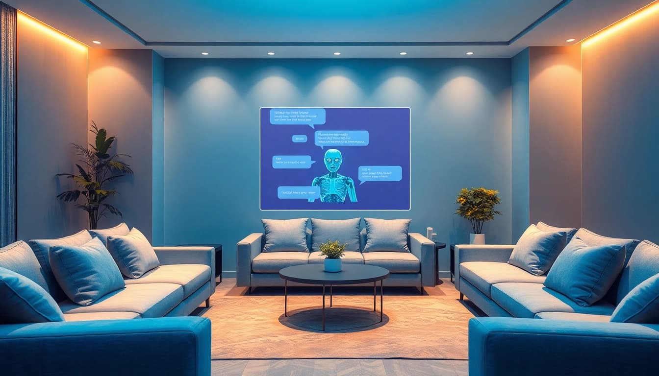 Interactive virtual AI chatbot conversation space showcasing sex AI technology in a friendly setting.