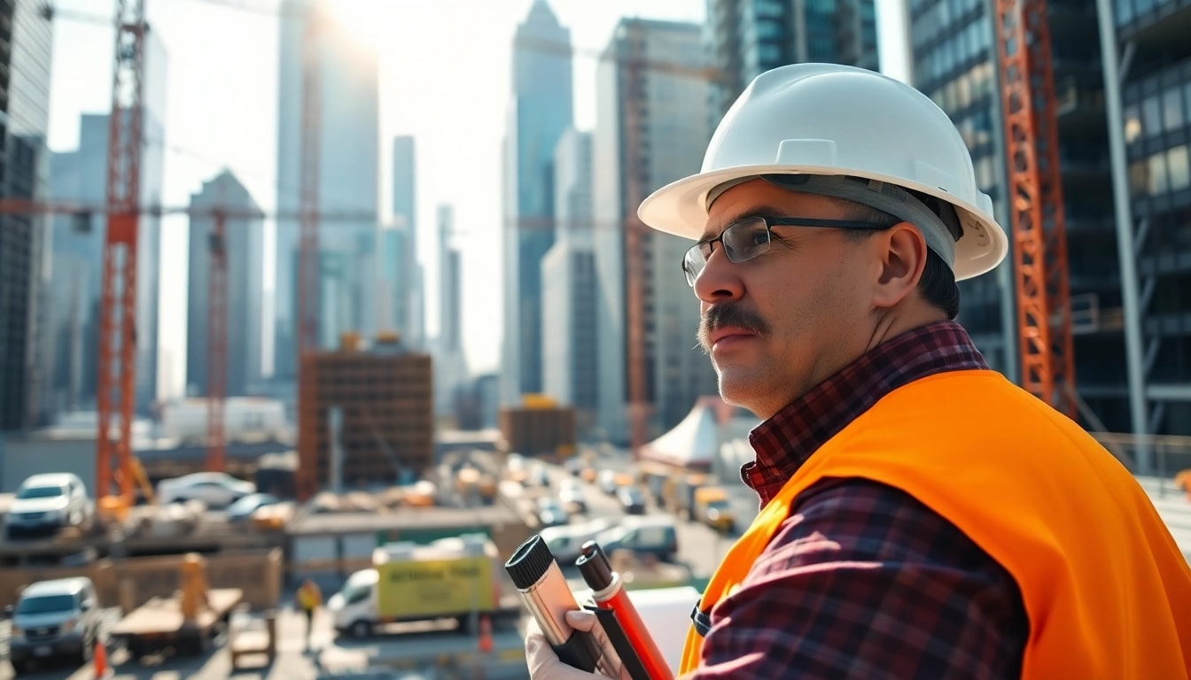 Efficient New York City Construction Manager coordinating activities on a bustling construction site.