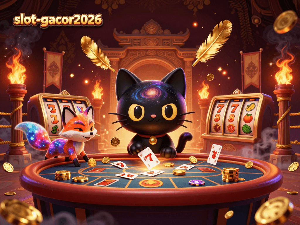 Experience slot-gacor2026 with a cosmic casino scene showcasing vibrant gaming elements and captivating characters.