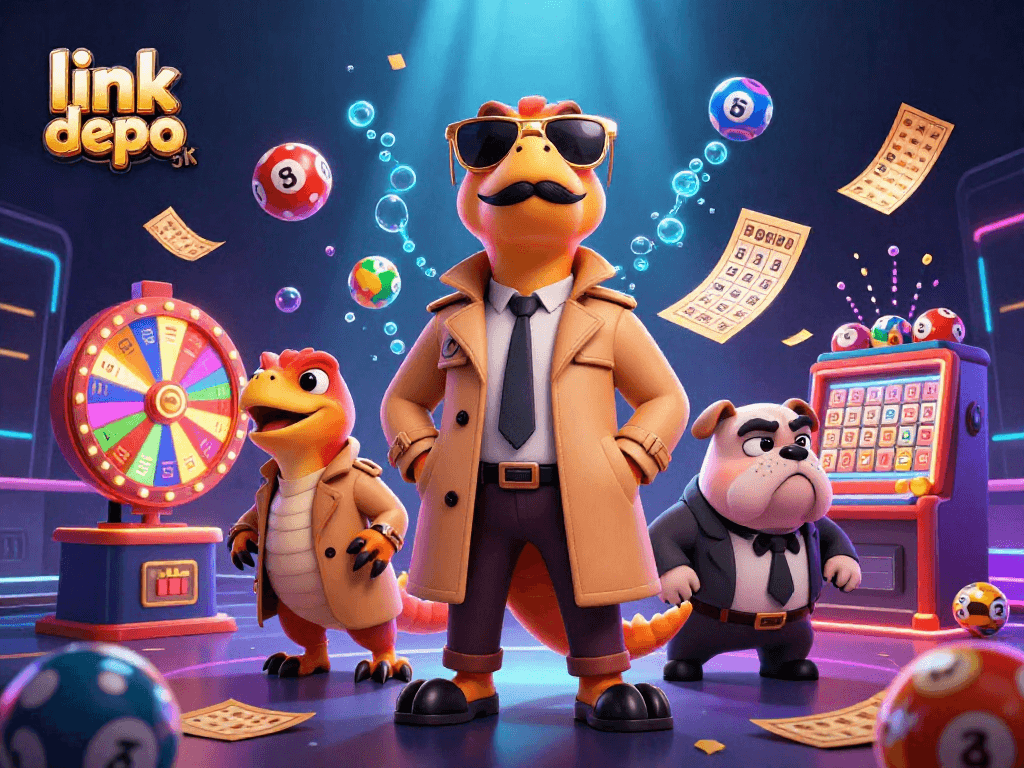 Experience the excitement of link depo 5k with vibrant casino elements and playful characters engaging in fun.