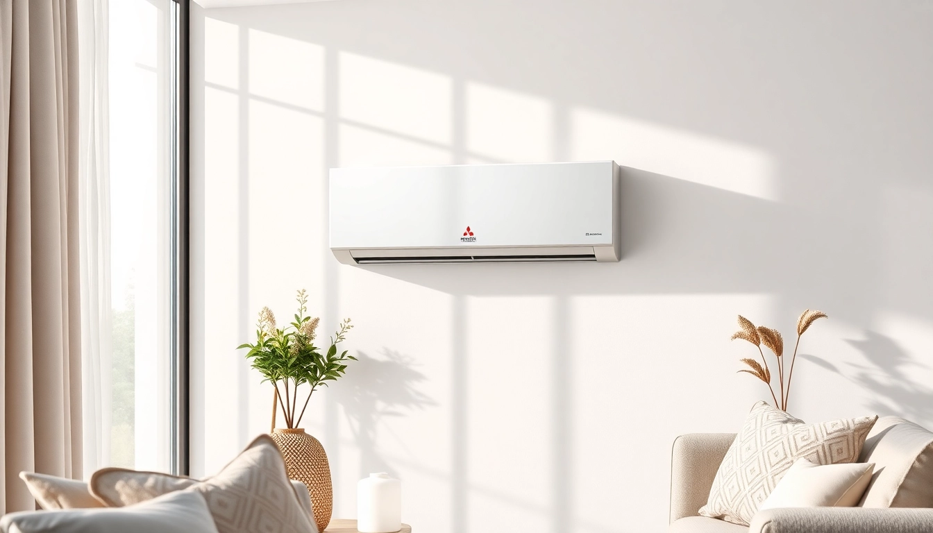 Mitsubishi mini split ac installed in a modern home, showcasing sleek design and energy efficiency.