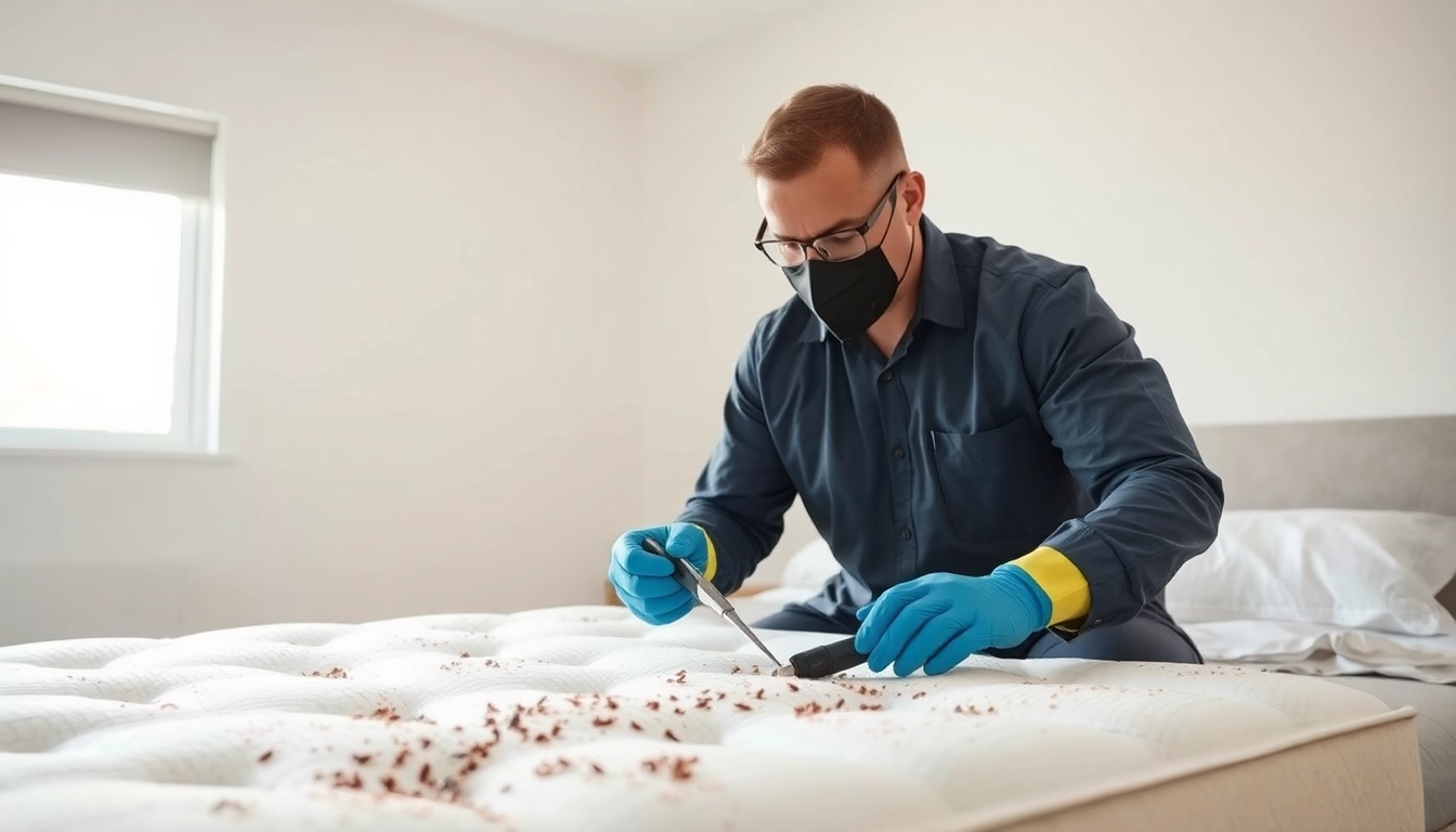 Effective bed bug treatment by a technician inspecting a mattress for infestation.
