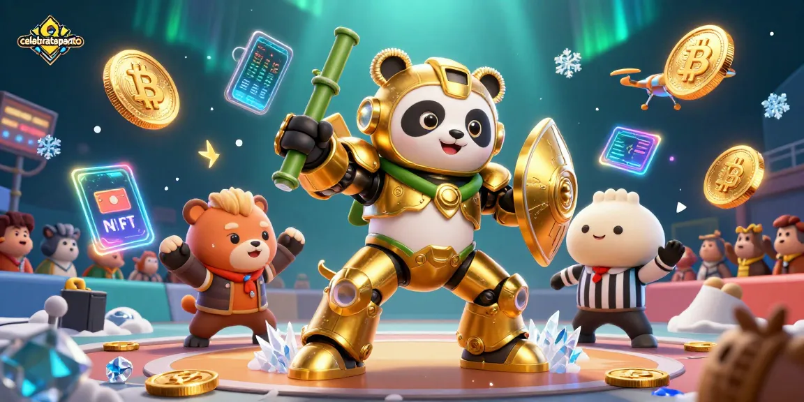 Celebratepanto showcases a vibrant scene with a mech-suit panda in a dynamic casino showdown.