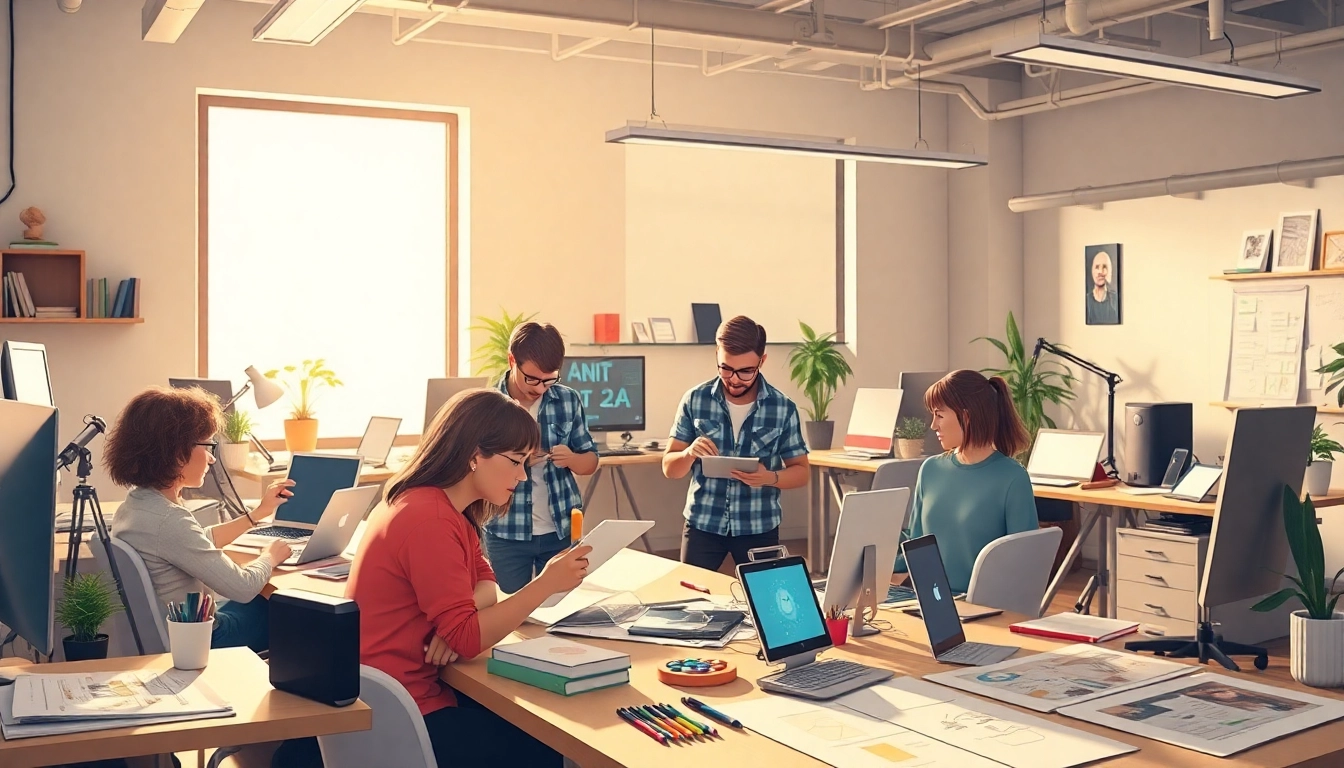 Animationsstudio team collaborating enthusiastically on creative projects.
