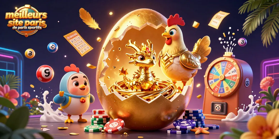 Pariez sur les meilleurs sites de paris sportifs avec cette illustration dynamique d'un œuf doré révélant un dragon en cristal.