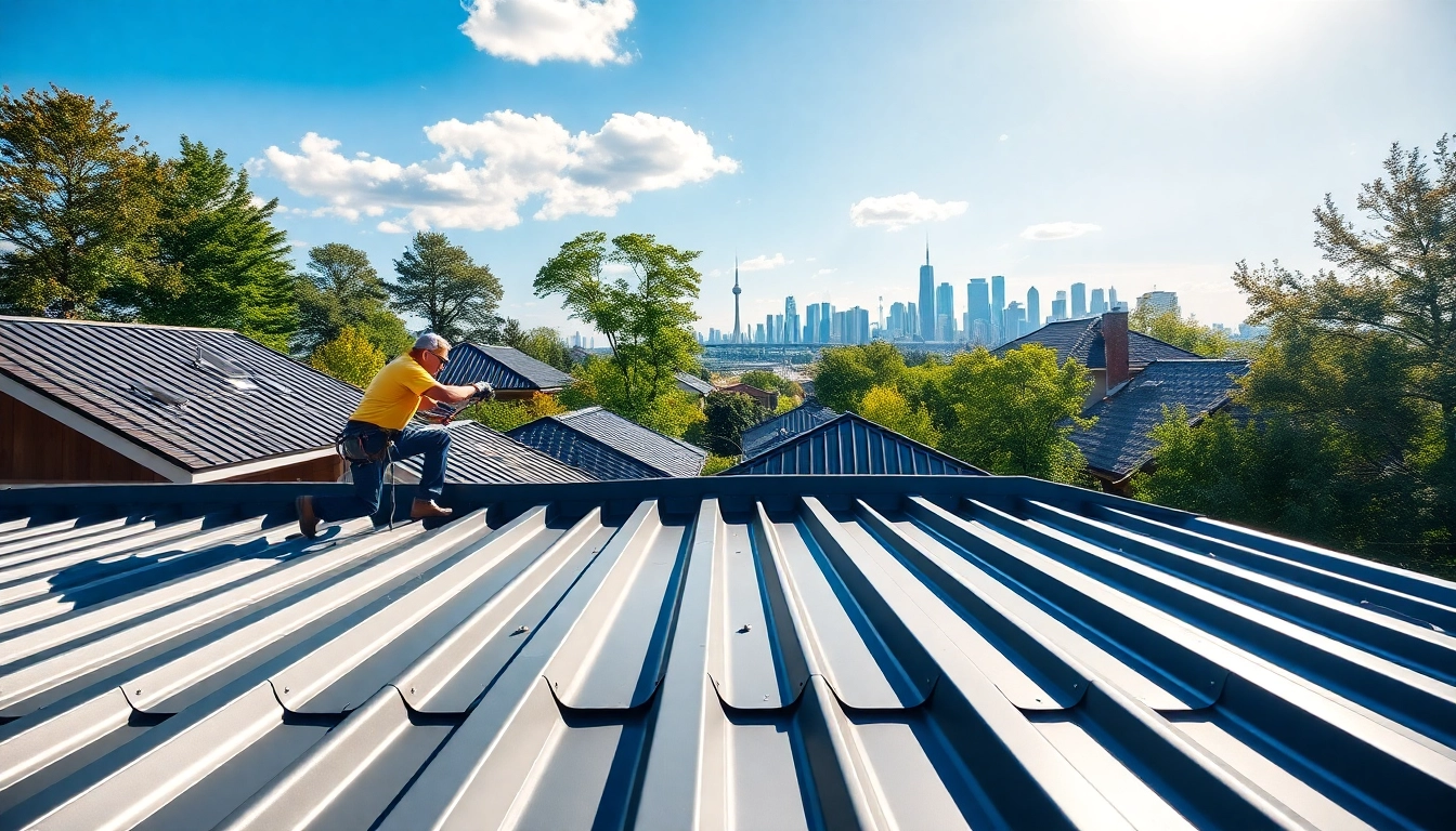 Installers showcasing quality metal roofing toronto installation in a Toronto neighborhood.