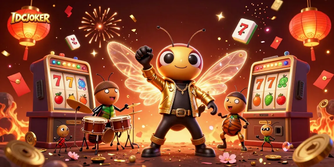 Play slots at IDCJOKER as the cicada rock star shines during a vibrant casino celebration.