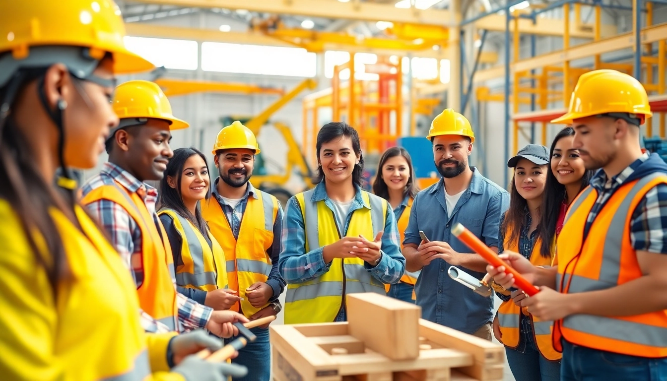 Students engaged in construction training programs with hands-on projects and safety gear.