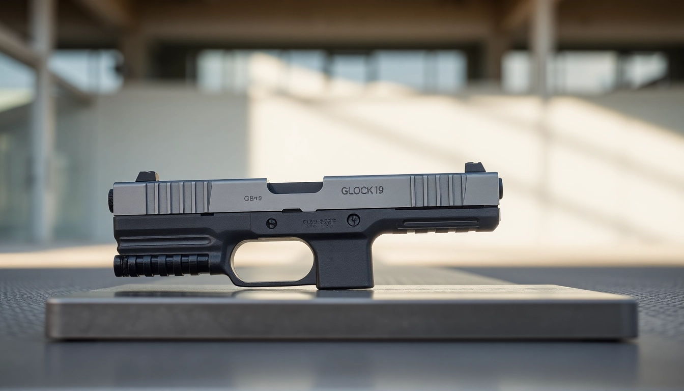 Showcase of glock 19 slide highlighting its sleek design and precision craftsmanship.
