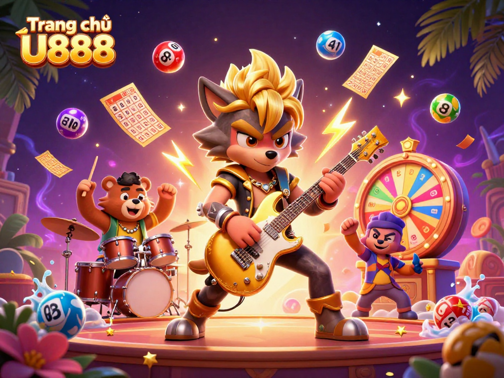 Experience thrilling gameplay at Trang chủ U888 with vibrant characters and dynamic lottery elements.