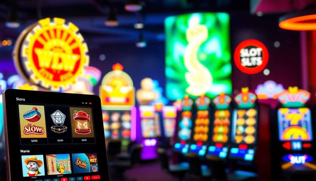 Play diverse games at Online slots Uk gaming landscape with vibrant slot machines.