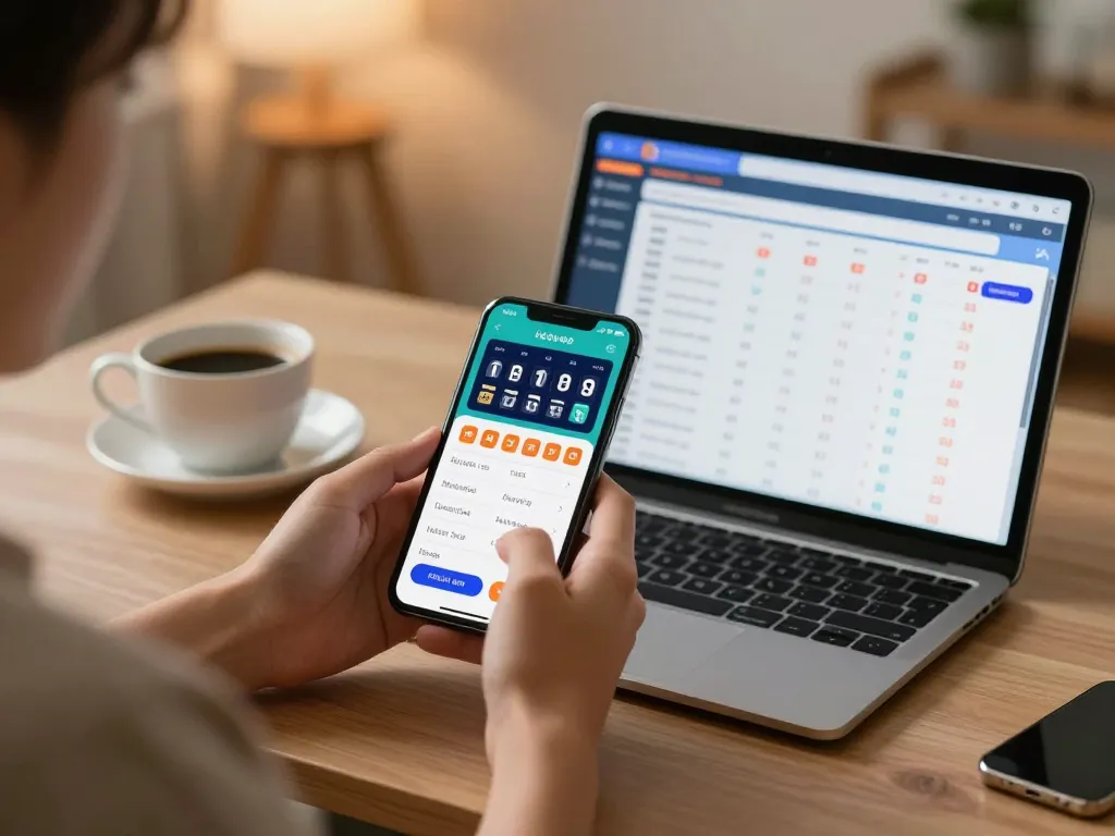 Person playing lô đề online on smartphone with warm ambiance and modern setup