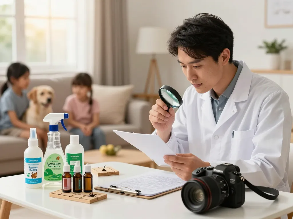 Expert pest control tips being demonstrated in a cozy home environment with natural repellents and a technician.