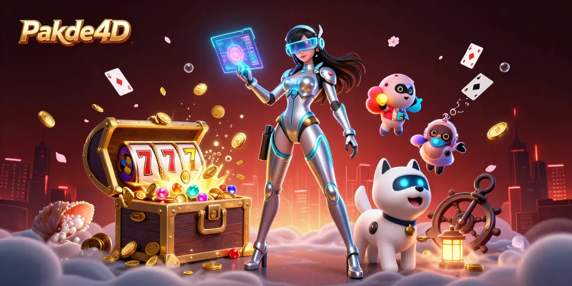 Experience the thrill of Pakde4D with a stunning casino illustration featuring futuristic characters and vibrant gaming elements.