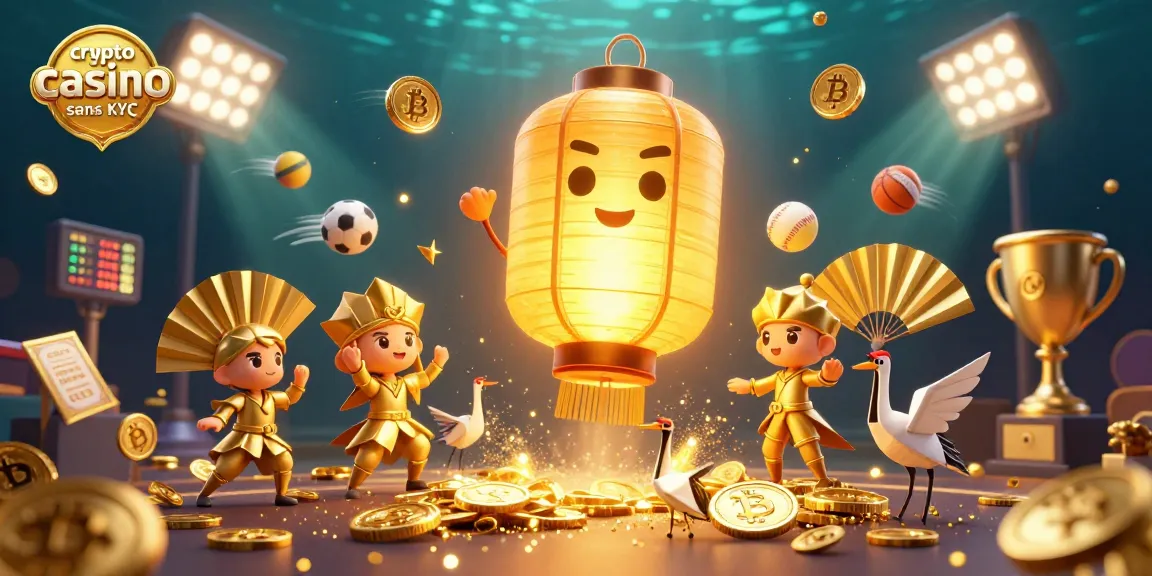 Explorez un crypto casino sans KYC avec un esprit lantern et des éléments sportifs scintillants.