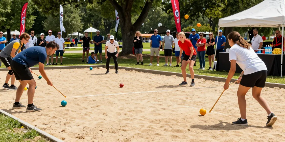 Turnamen petanque di fopikotagorontal.org yang menampilkan atlet dan penonton bersemangat.