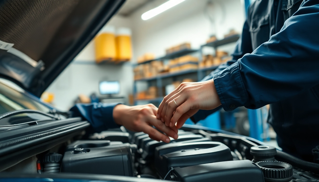 Inspecting a high mileage extended auto warranty vehicle engine in a garage.
