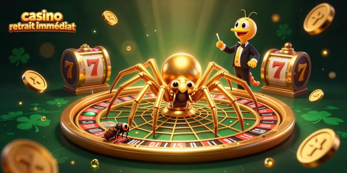 Animations de paris sur casino retrait immédiat avec une toile dorée et un croupier centipède.