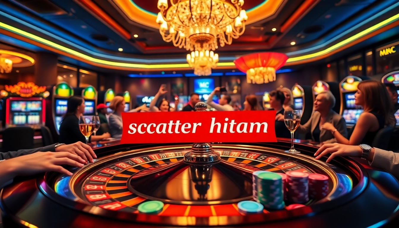 Players enjoying a roulette game with vibrant casino chips, highlighting scatter hitam for excitement.