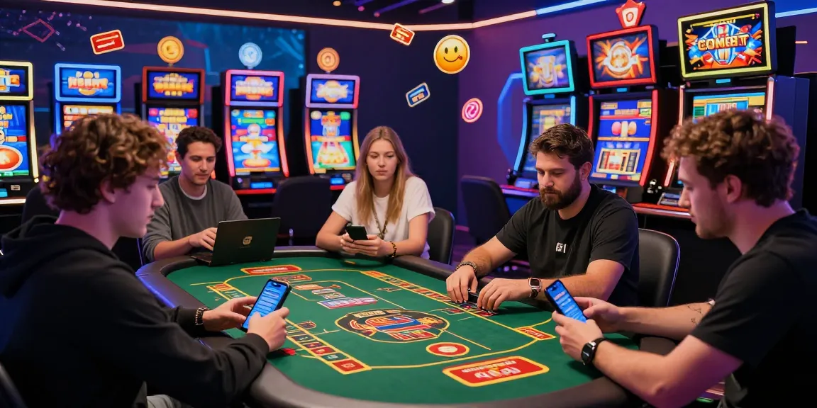 Exciting gaming experience at credit card casinos at https://eatm.org.uk, featuring diverse players engaging with vibrant slot machines.