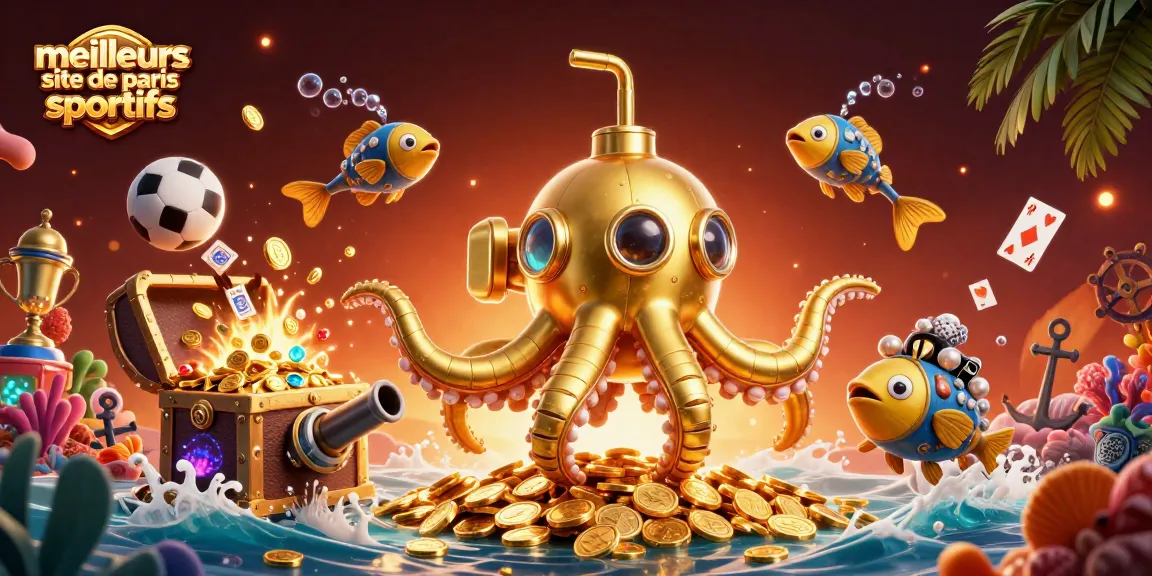 Image dynamique des meilleurs sites de paris sportifs avec un kraken doré et des éléments de paris.