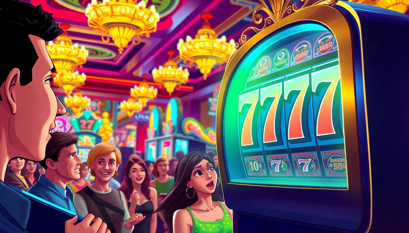 Experience the thrill of slot777 with an engaging casino scene showcasing excitement and diversity.