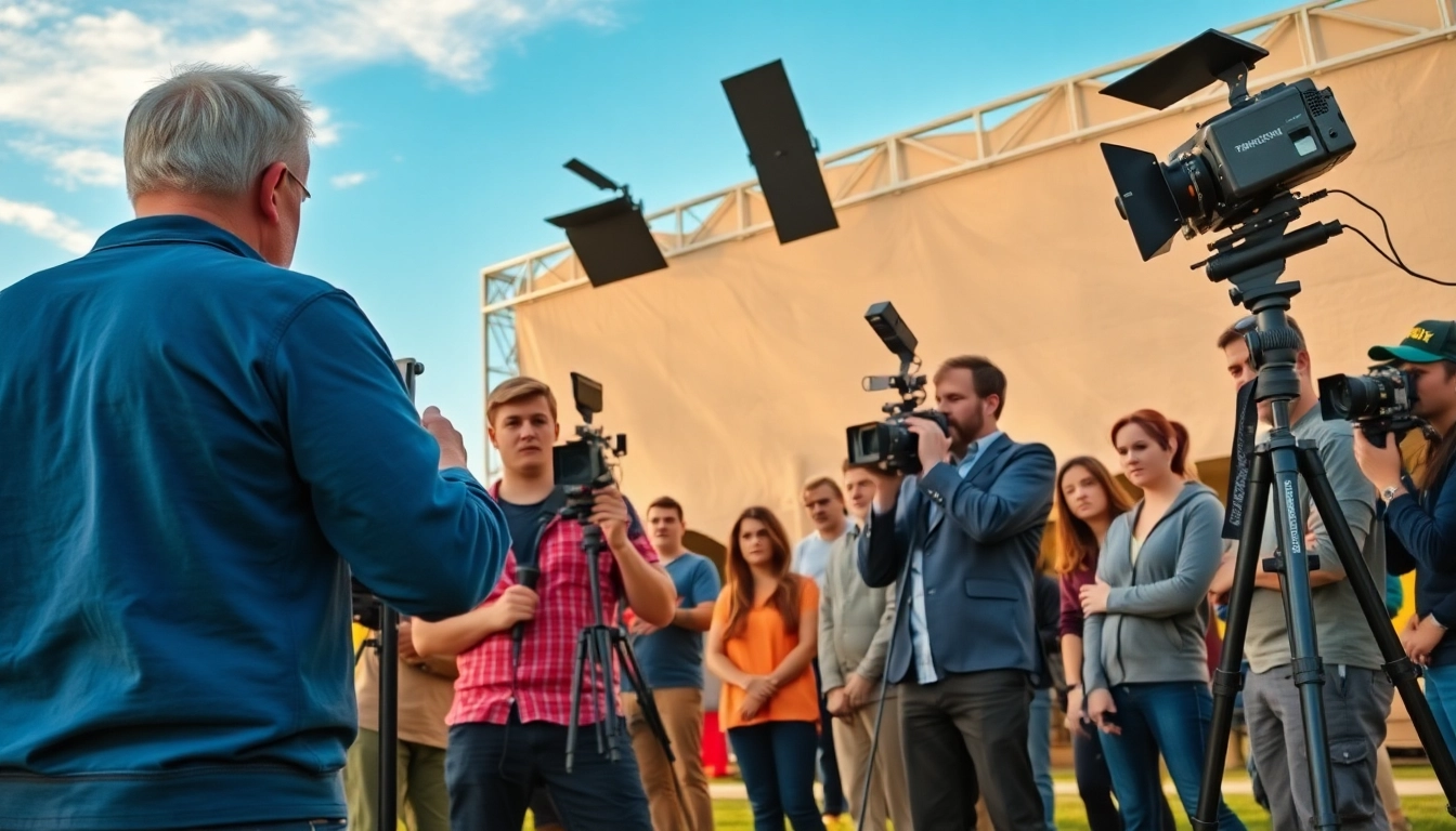 Behind-the-scenes look at Edmonton production companies with film crew and cameras.
