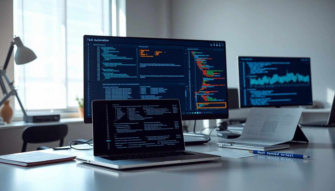 Visual representation of a test automation tool displayed in a modern office setup.