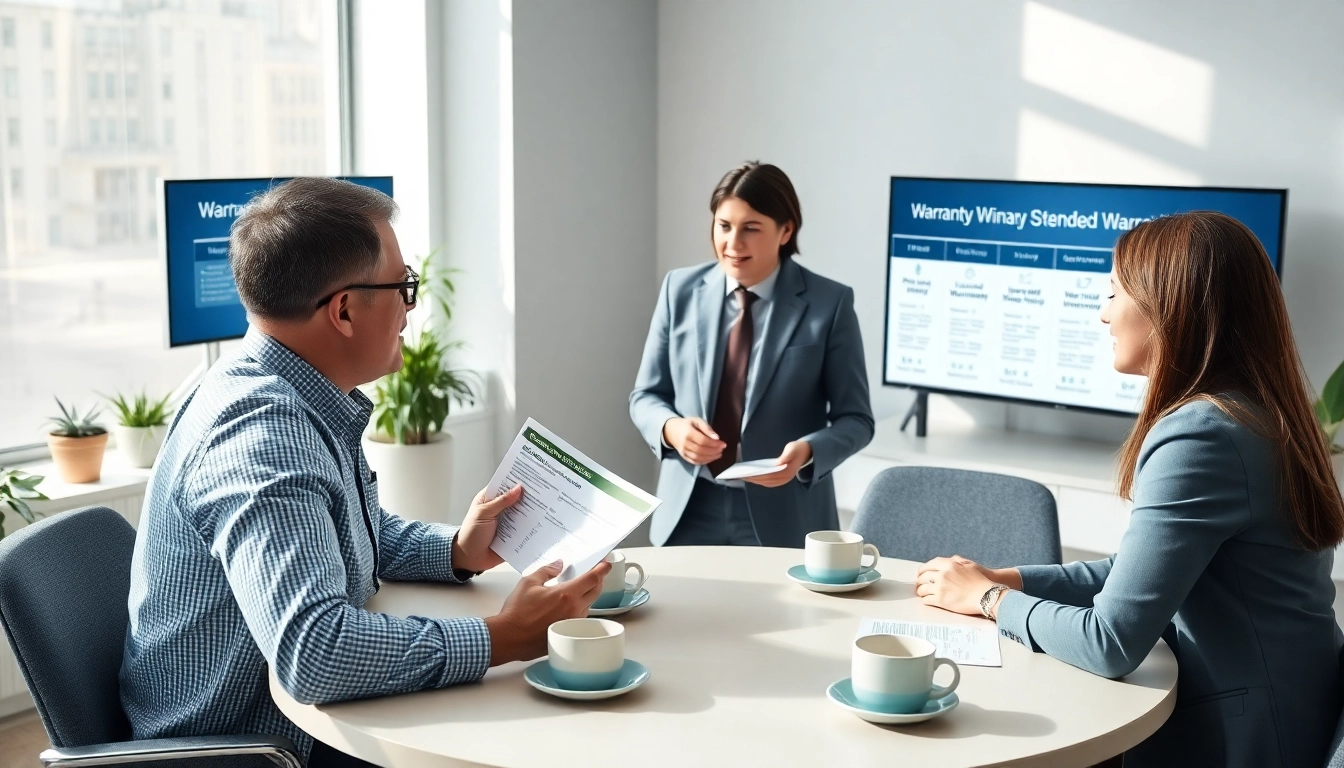 Consultation with an extended warranty provider delivering detailed options to clients.