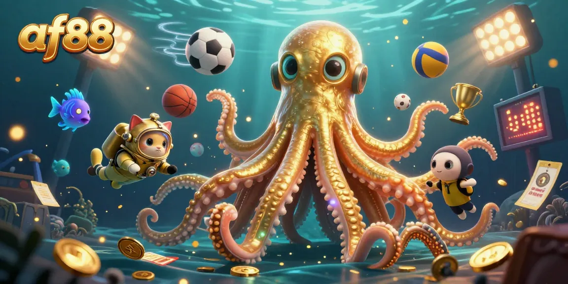 Experience thrilling gambling adventures at af88 with vivid visuals of a kraken and diving cat!