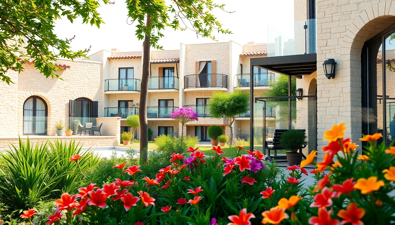 View beautiful alanya apartments for sale in scenic Mediterranean setting with lush greenery.