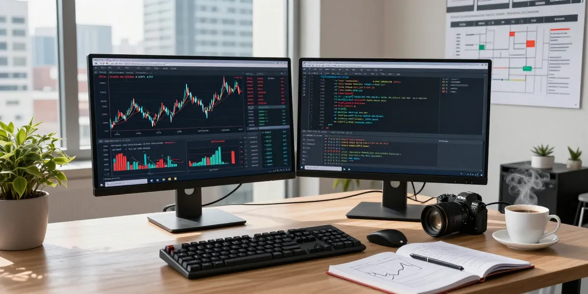 Developer analyzing Hang Seng historical Kline API data in modern workspace, showcasing real-time financial market analysis.