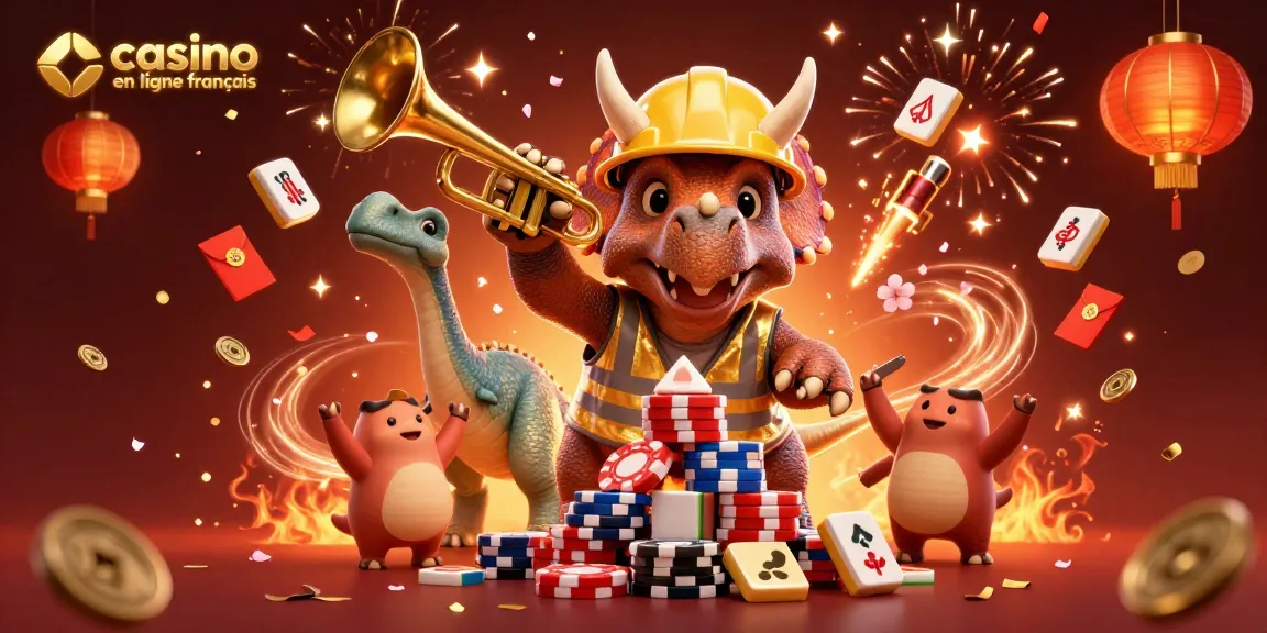 Jouer au casino en ligne français avec des dinosaures savoureux construisant une pyramide de jetons