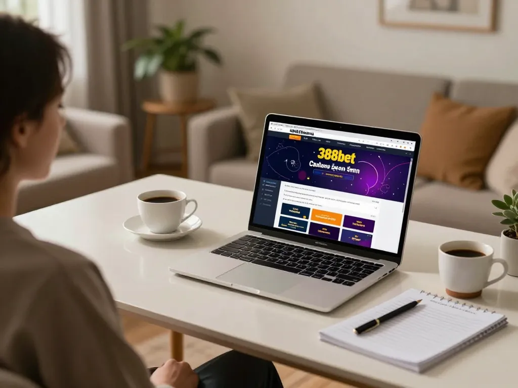 Engaging with online casino games on 388bet in a cozy home setup.