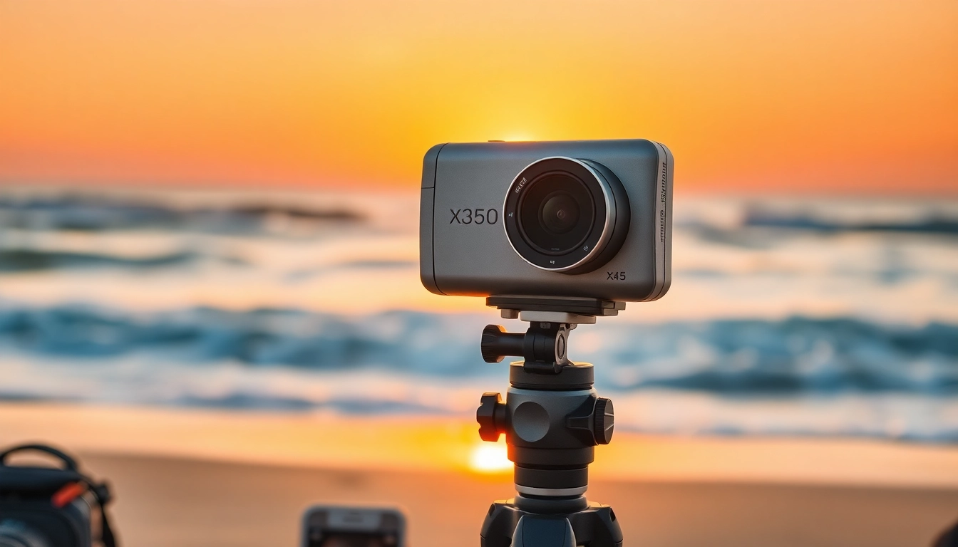 Capture stunning images with the Insta360 X5 at sunset, highlighting its sleek design and vibrant colors.